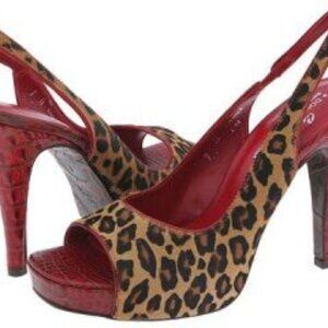 Donald Pliner Pony Hair Leopard Print & Red Platform Leather Sole Italy 7 1/2 M